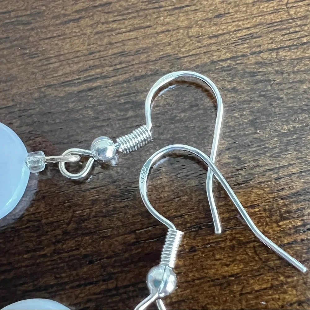 Handmade Natural Shell Dangle Drop Earrings Sterling Silver Ear Hook 2.75 Inches